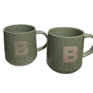 Green Stoneware Mugs Life At Home Initial B Cups Set Of 2 Last Name First Name
